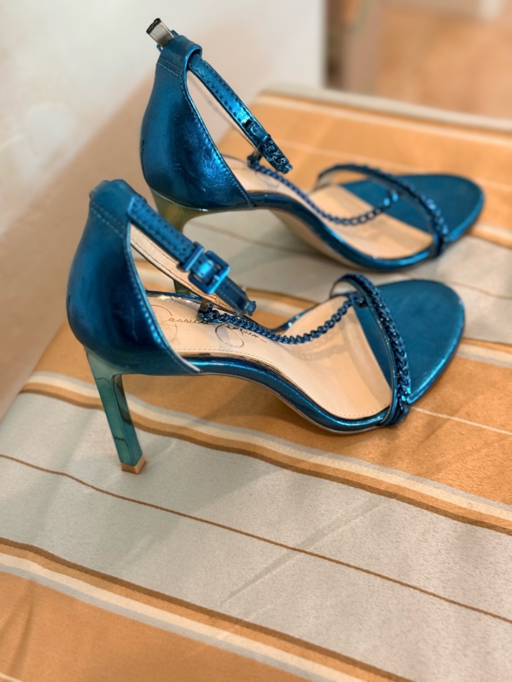 Women’s Metallic Teal Ankle-Strap Heels